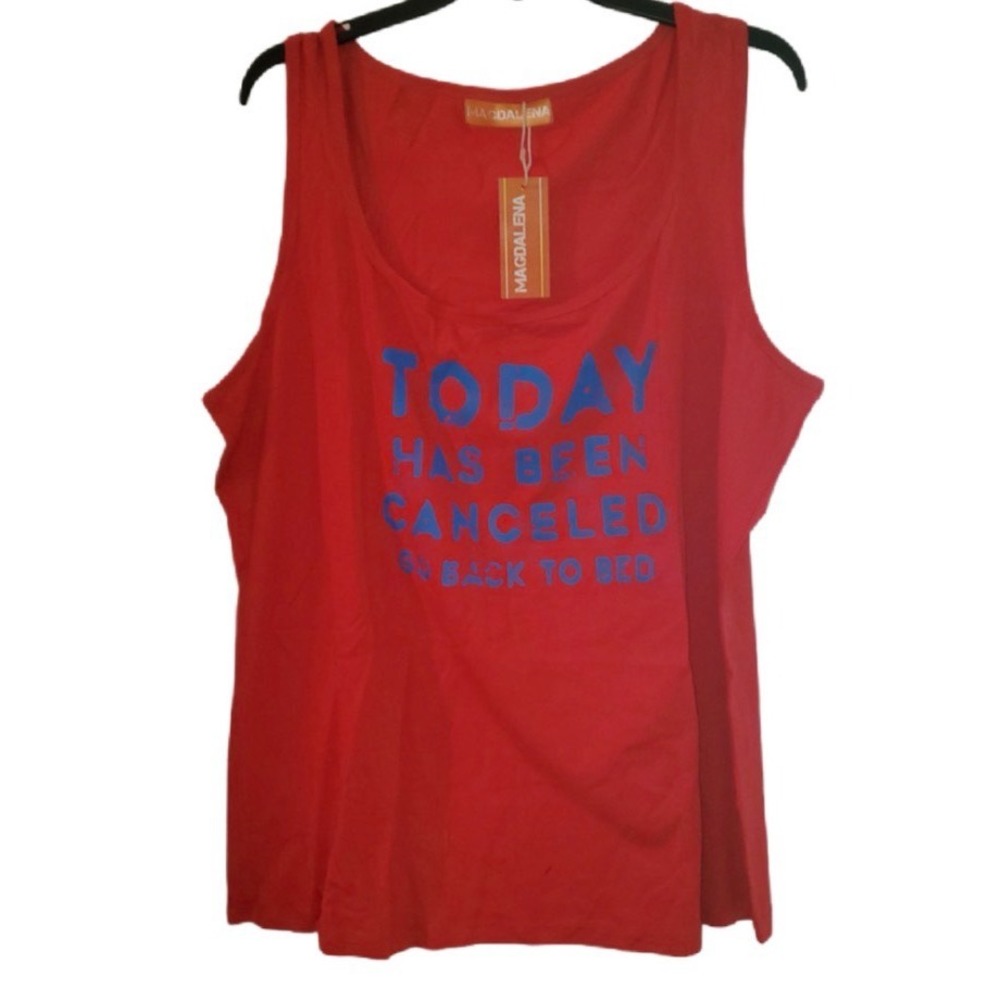 Magdalena Red Graphic Tank Top Today Has Been Canceled Go Back To Bed NWT XXXL